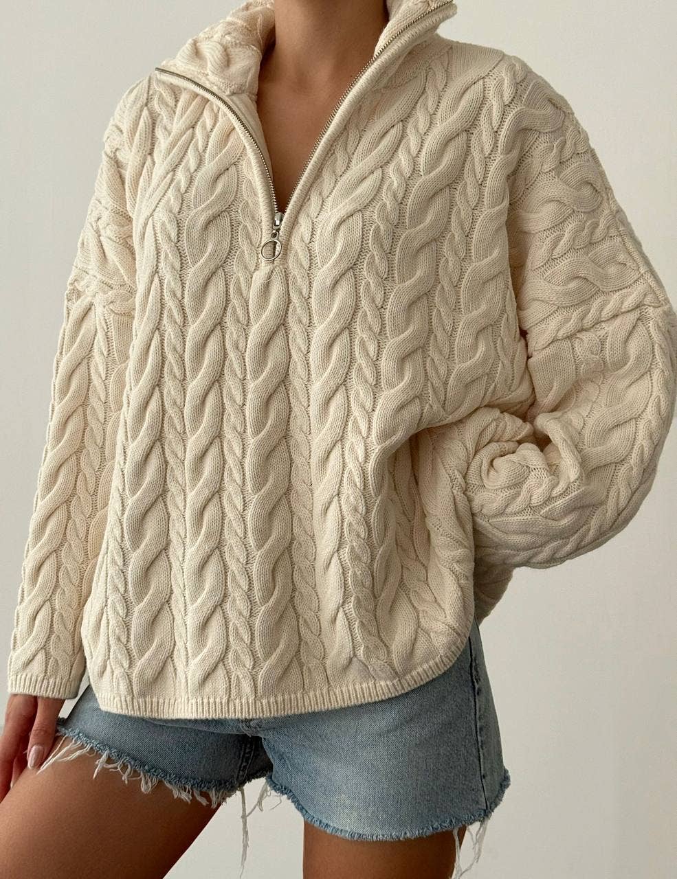 Anaz - Cable Polo Sweater- RING ZIPPER