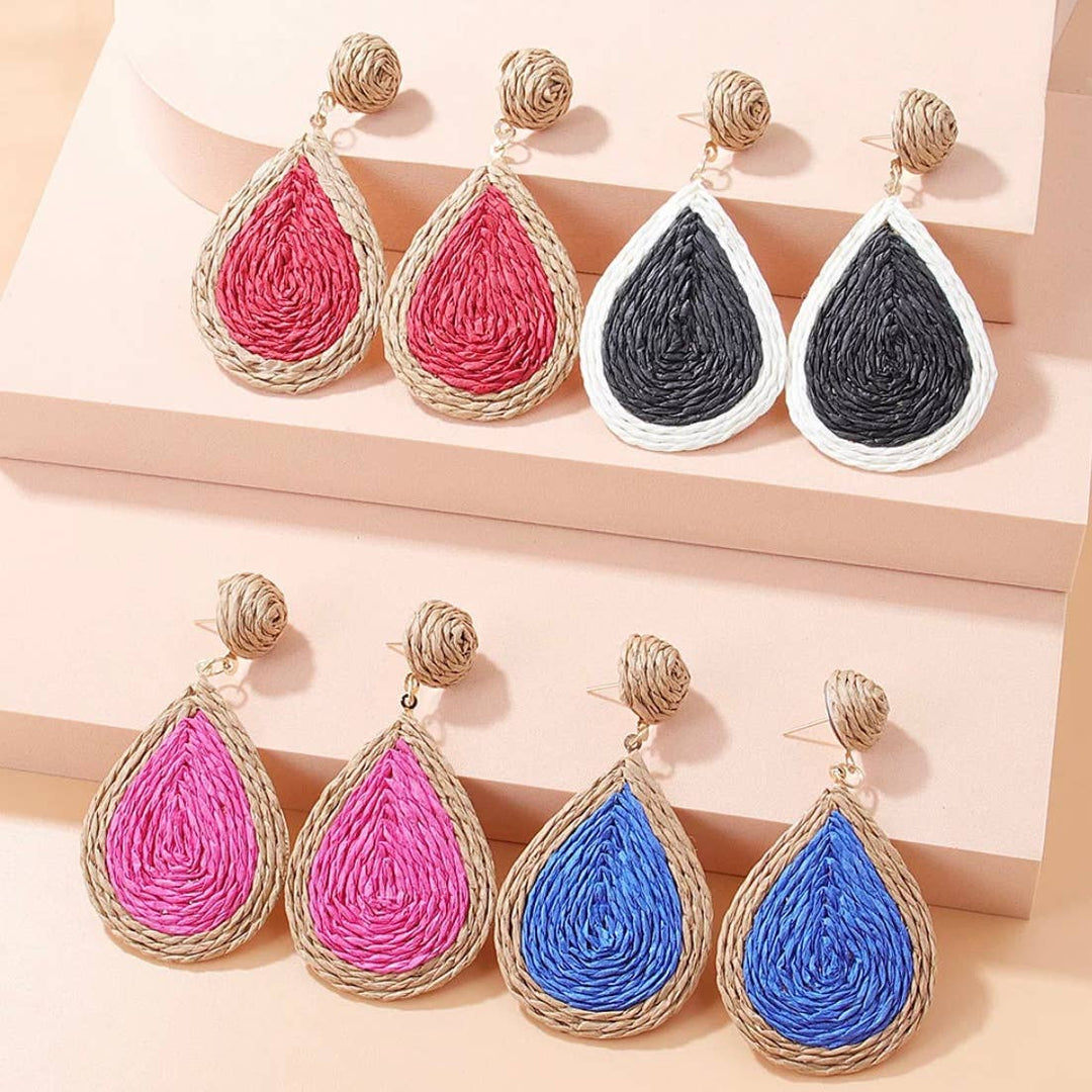 EcoFreax - Rattan round disc tear drop earrings