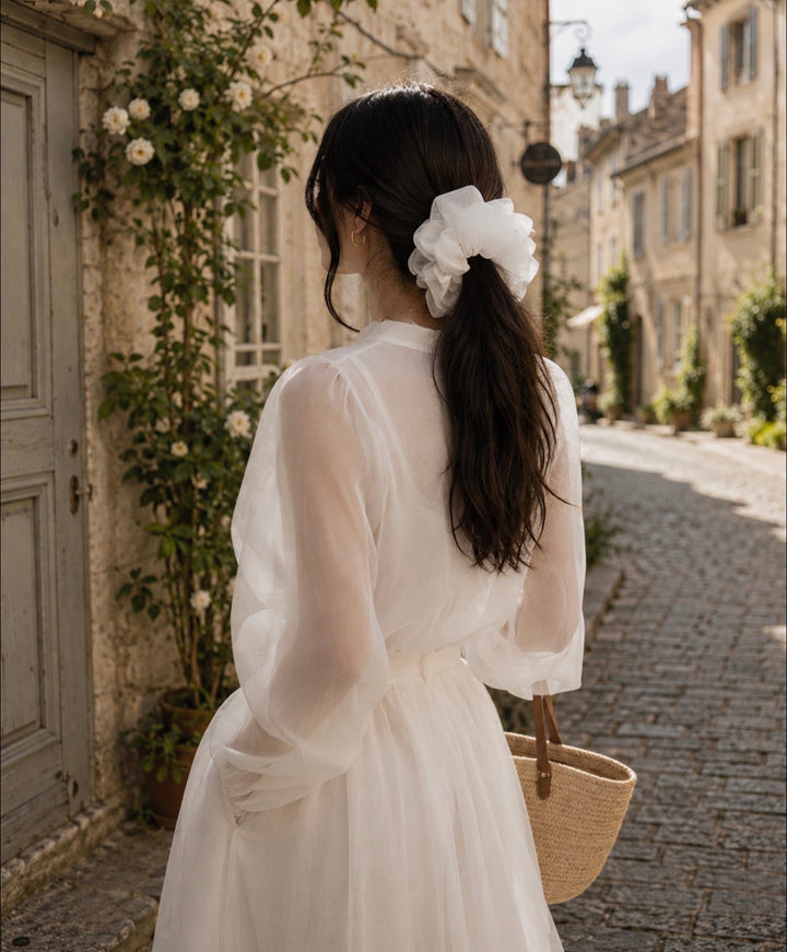 Janzy - White Organza Oversized Scrunchie