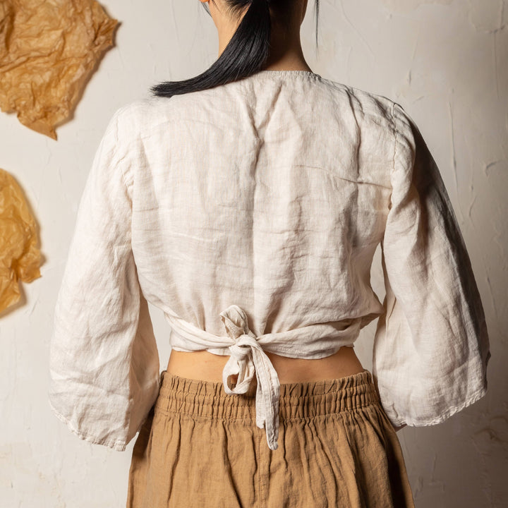 Moa - Cream Linen Wrap Crop Top
