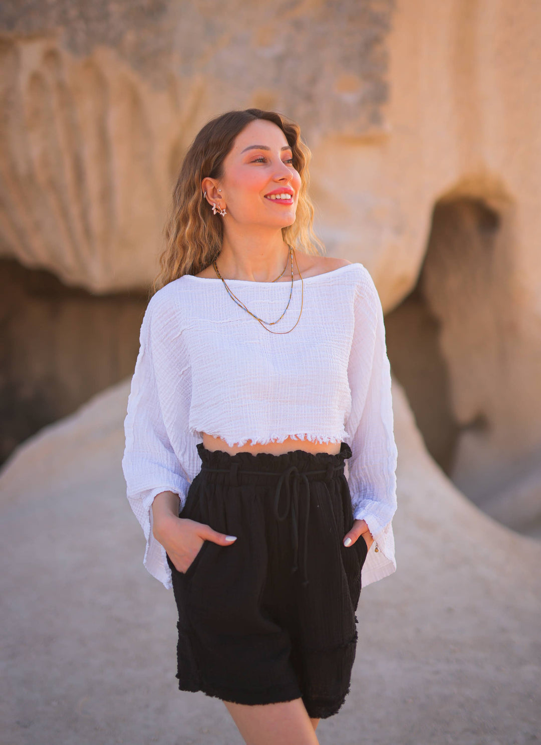 Moa - Black Off Shoulder Crop Top Blouse