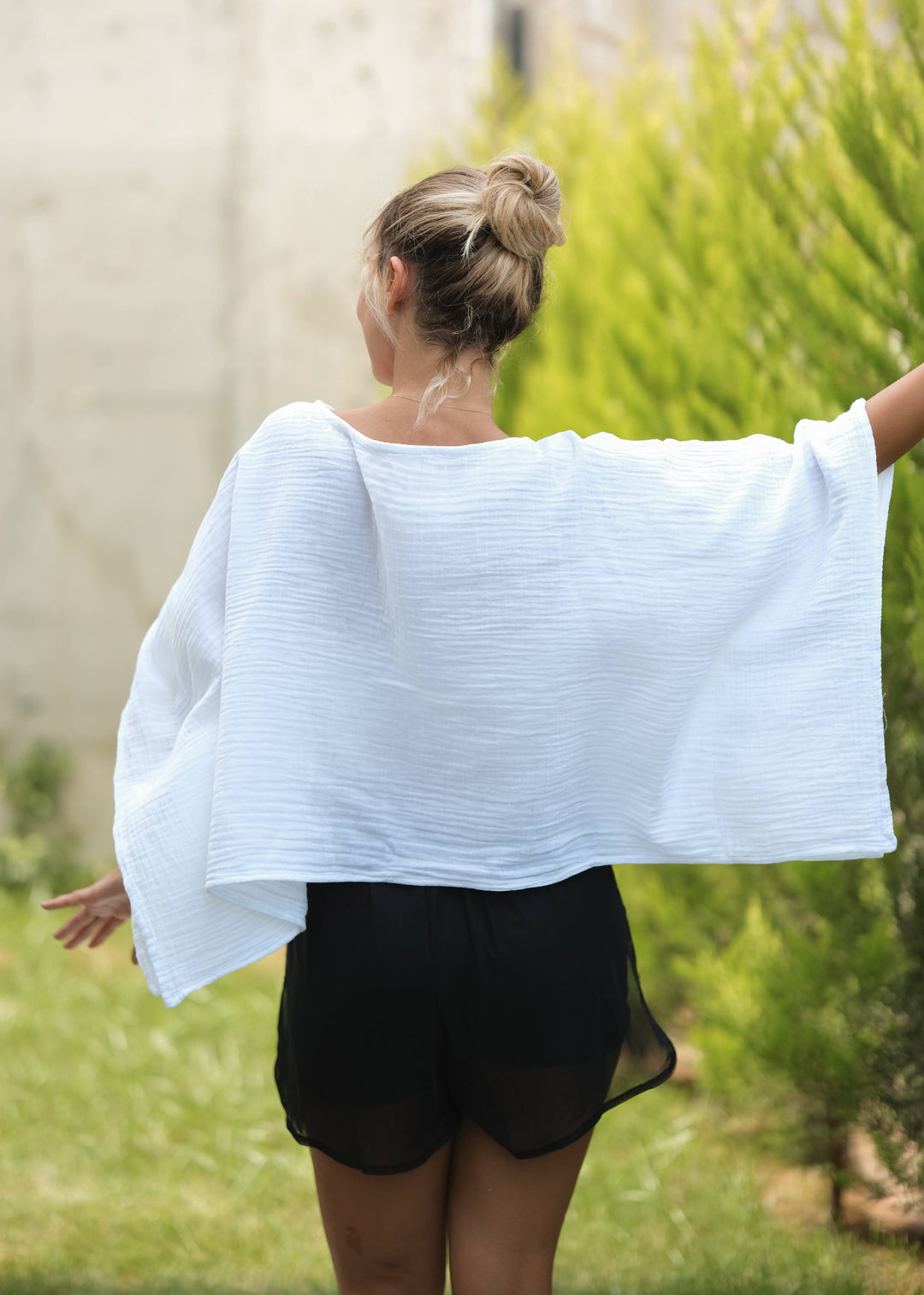 Moa - White Off Shoulder Crinkle Cotton Blouse Top