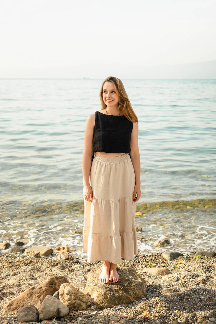 Moa - Linen Blend Tiered Maxi Skirt