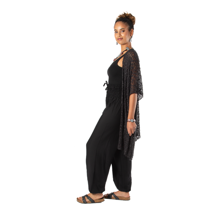 Mid Length Popcorn Knit Kimono - Black