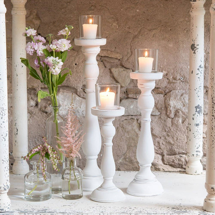Shabby Chic Spindle Candle Holder Set