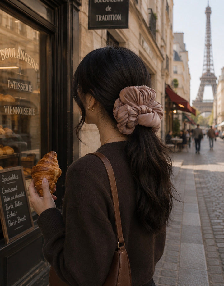 Brown Croissant Organza Scrunchie