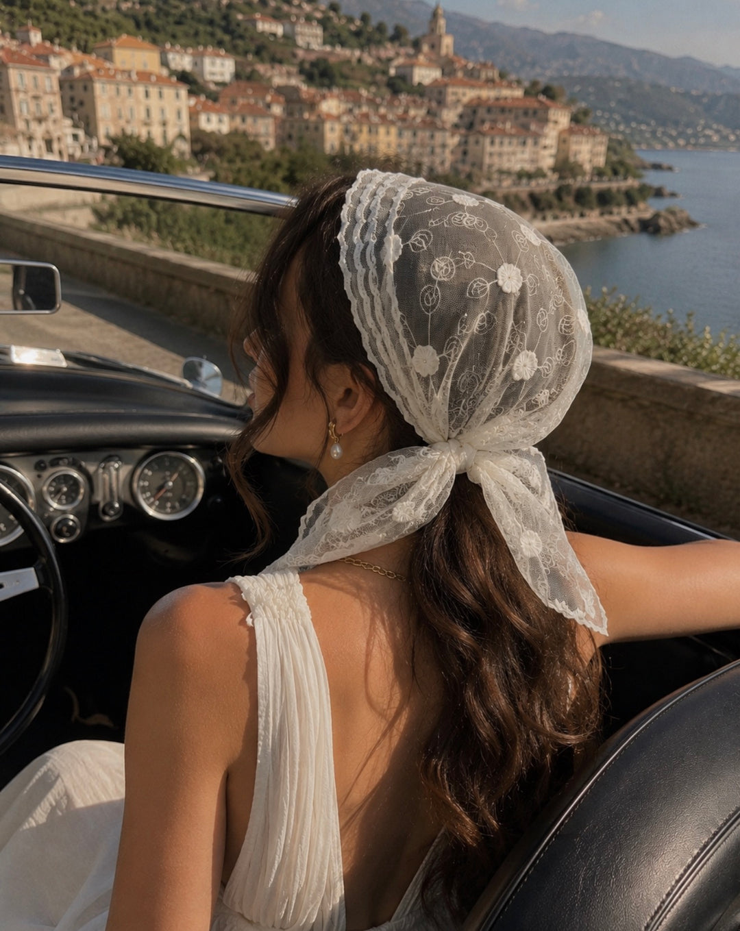 White Tie Around Kerchief Head Scarf