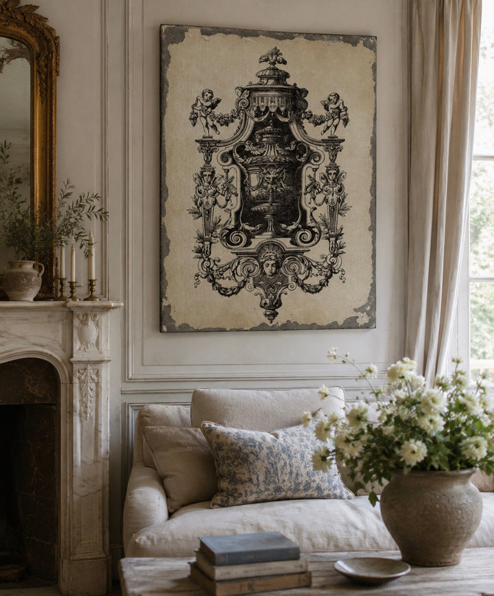 Cherub French Vintage Print on Solid Wood