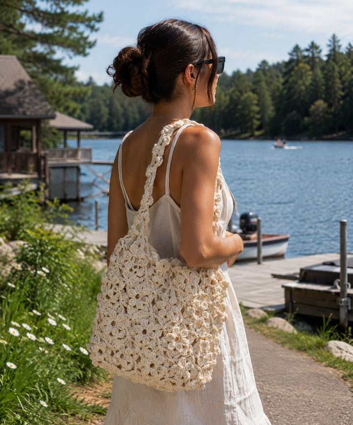 Buttercream Floral Crochet Tote