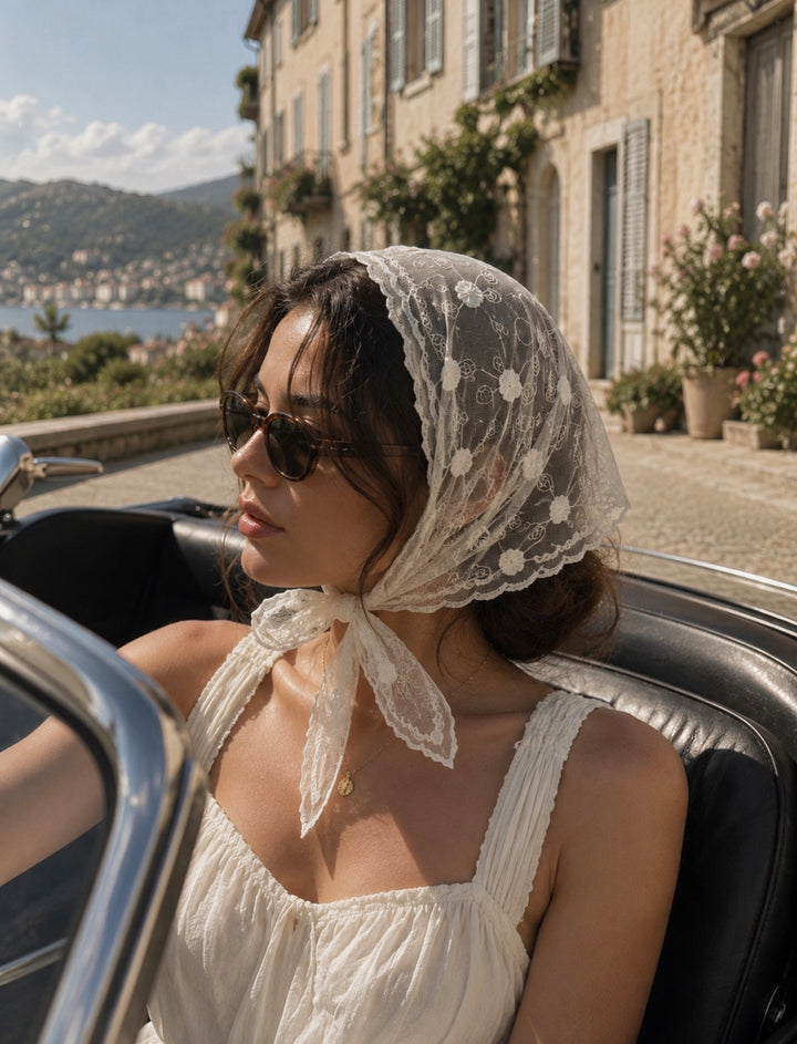 White Tie Around Kerchief Head Scarf