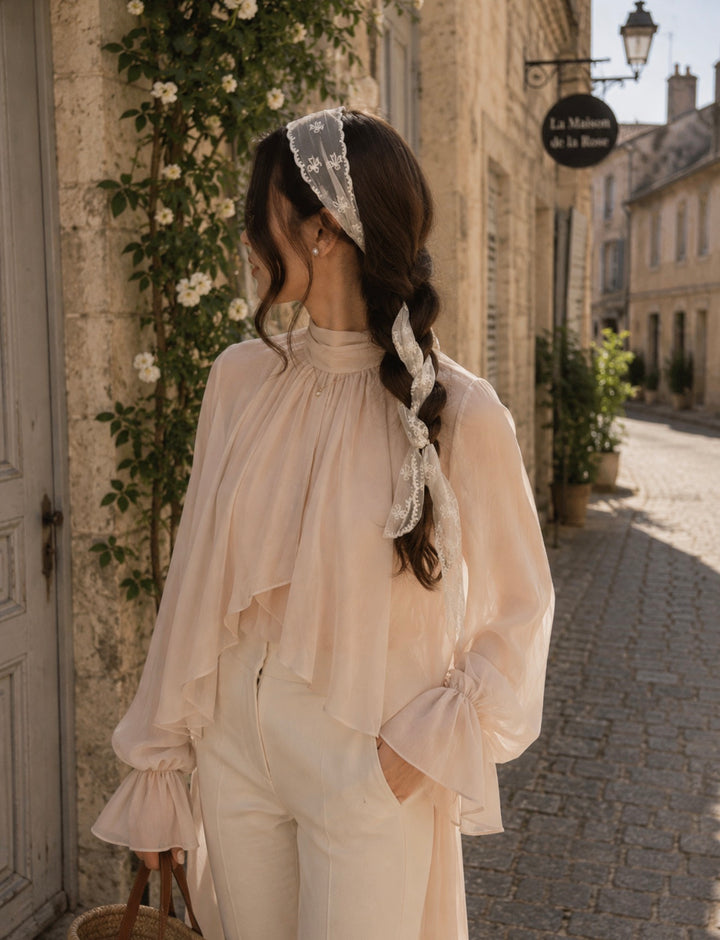 White embroidered lace head & bag scarf