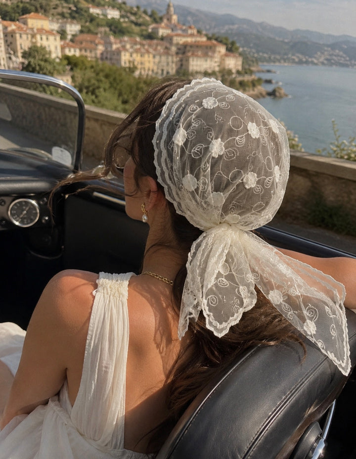 White Tie Around Kerchief Head Scarf