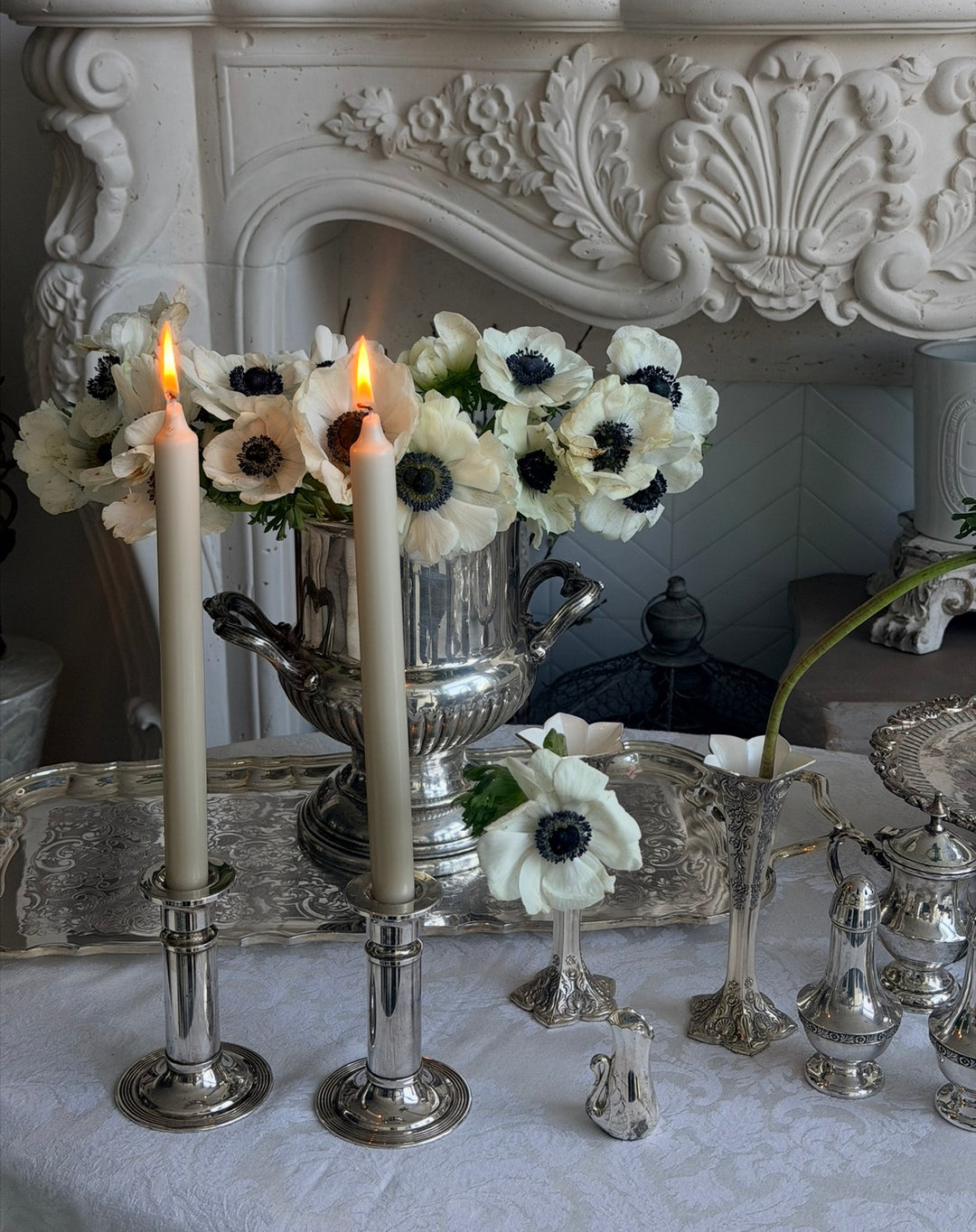 Antique silver taper holders