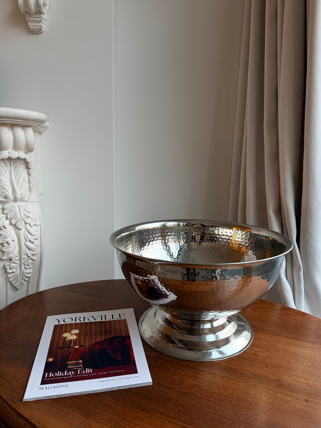 Large Champagne Wine Bucket Hammered Metal Silver