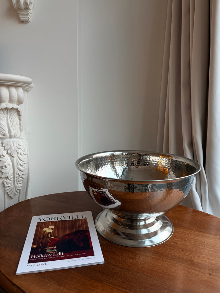 Large Champagne Wine Bucket Hammered Metal Silver