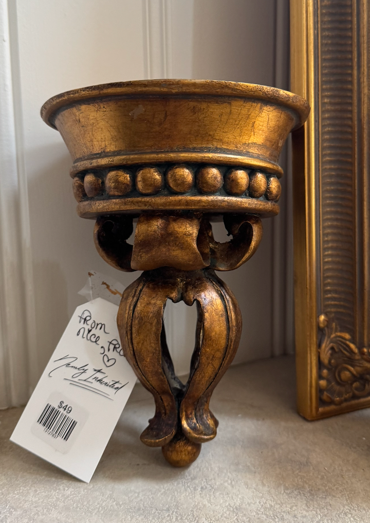 Antique Gold Ornate Pillar Candle Wall Shelf