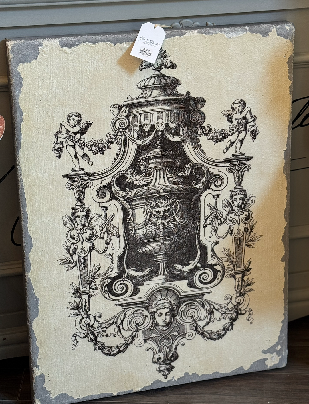 Cherub French Vintage Print on Solid Wood