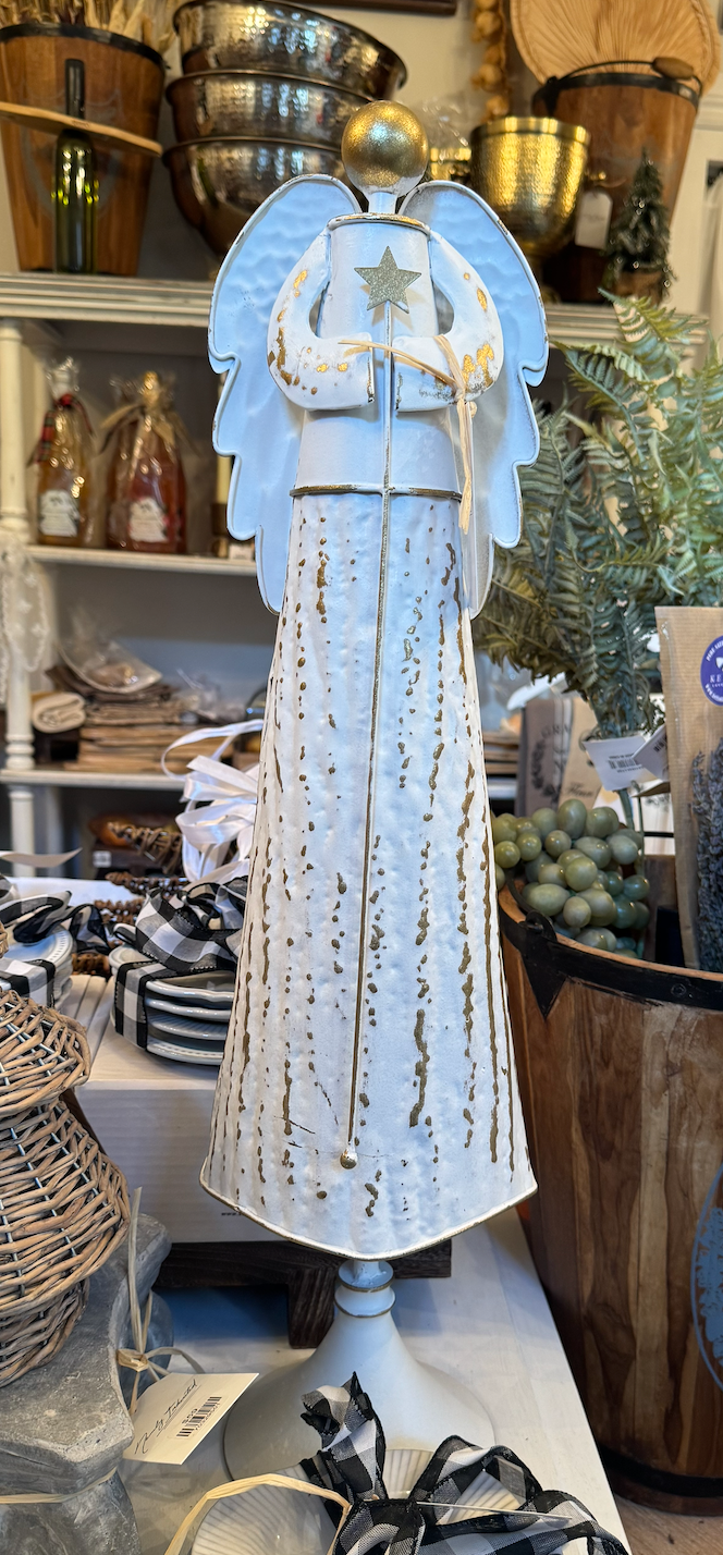 Large Metal Winged Angel White and Gold