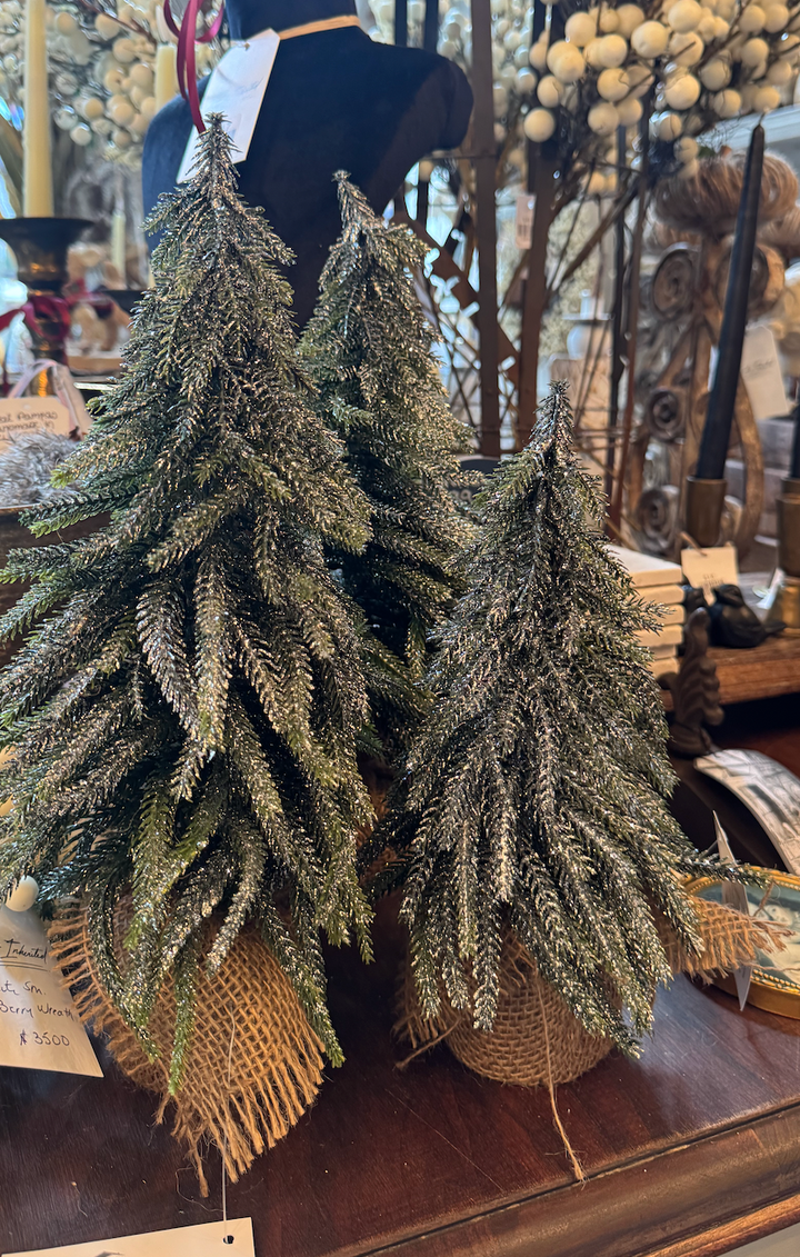 Small tabletop decorative tree with burlap base