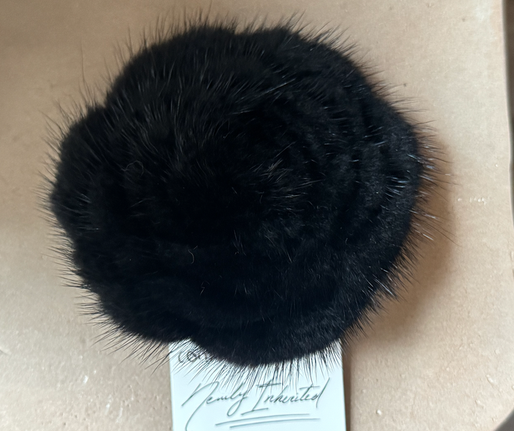 Black Fur Brooch Camellia Flower
