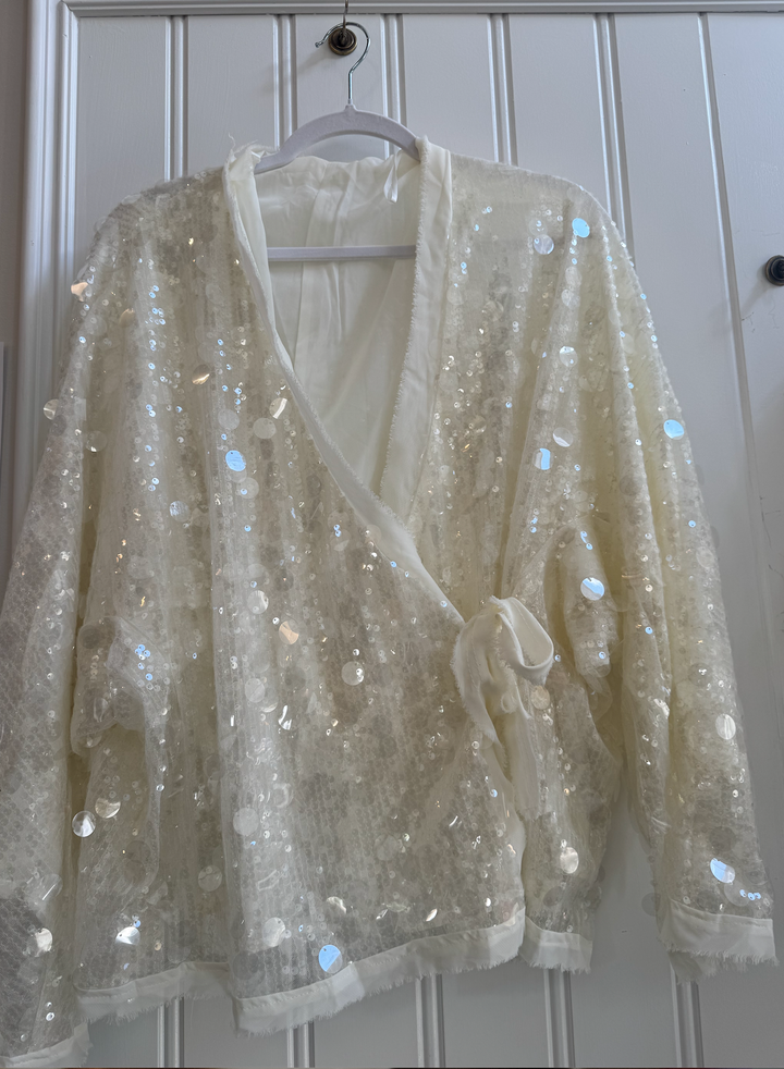 Sequin Wrap Top S M L Cream