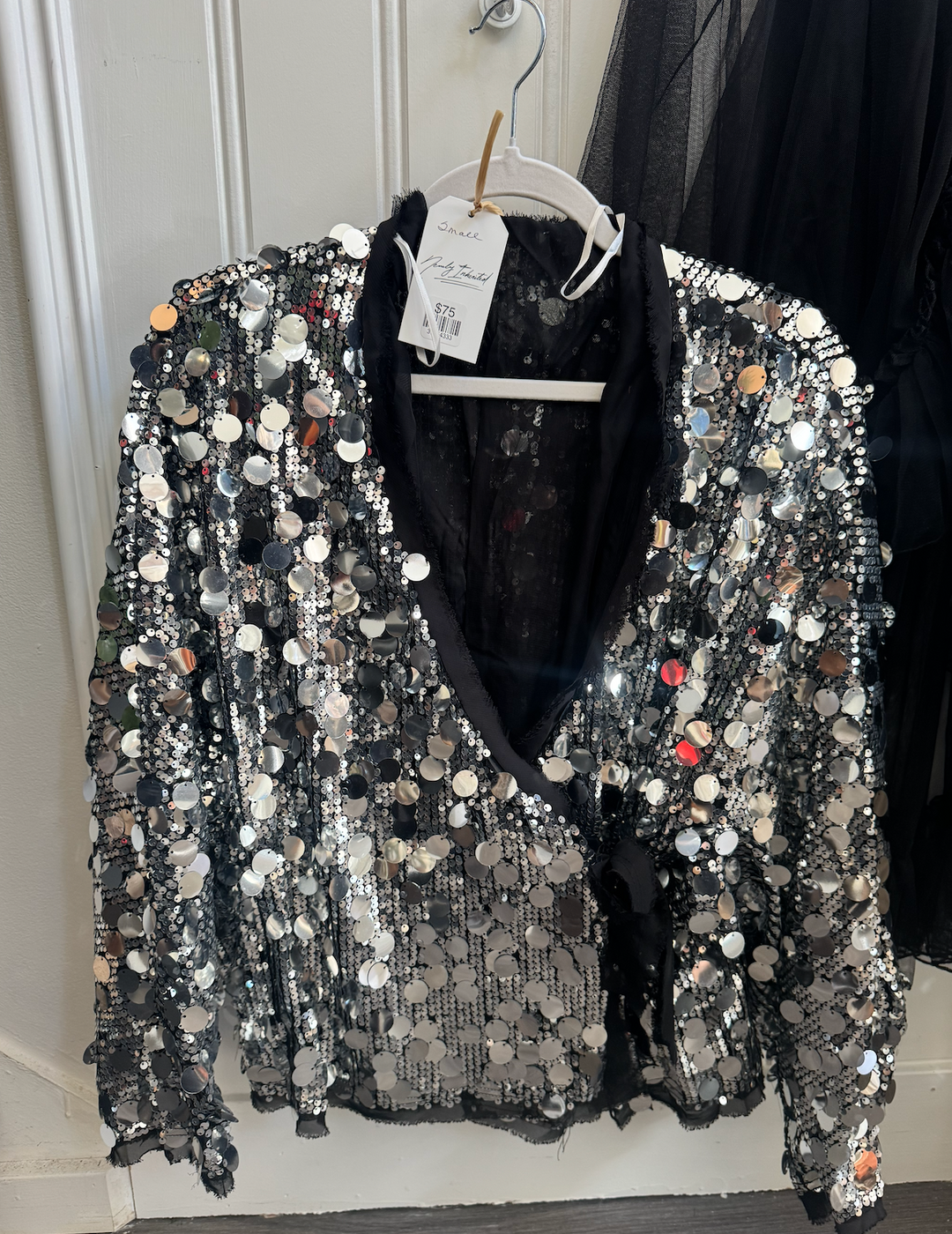 Sequin Wrap Top Silver & Black S M L