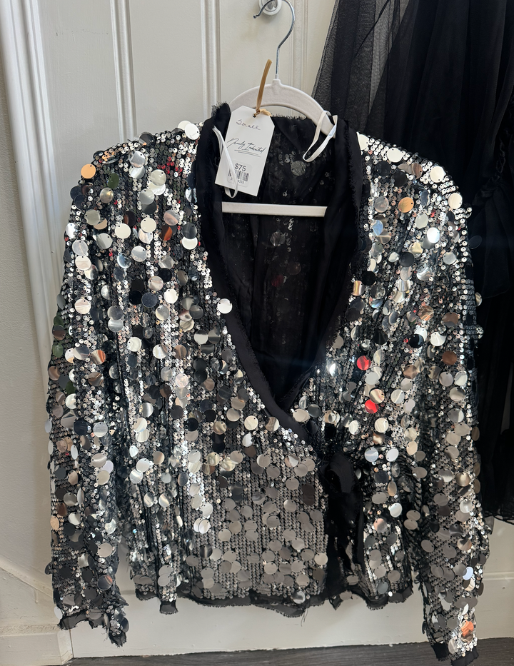 Sequin Wrap Top Silver & Black S M L
