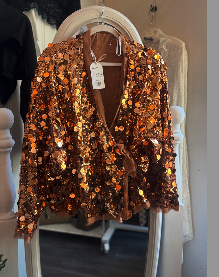 Sequin Wrap Blouse in Bronze