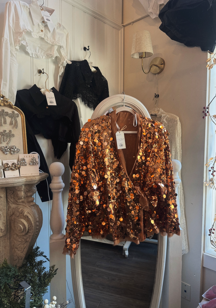 Sequin Wrap Blouse in Bronze