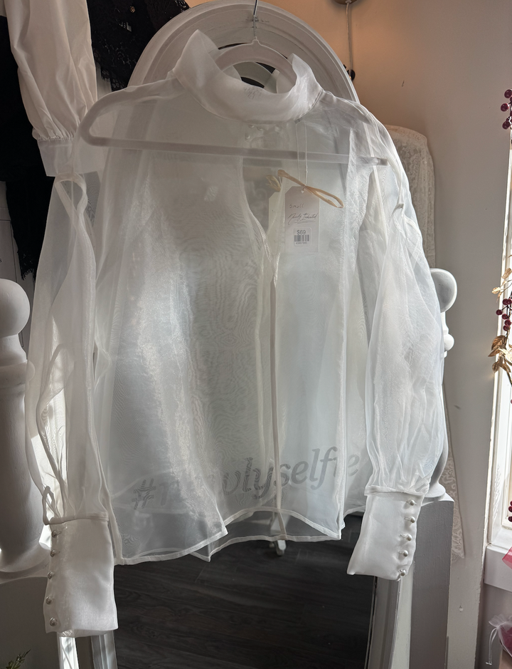 White Organza Top with Turtleneck