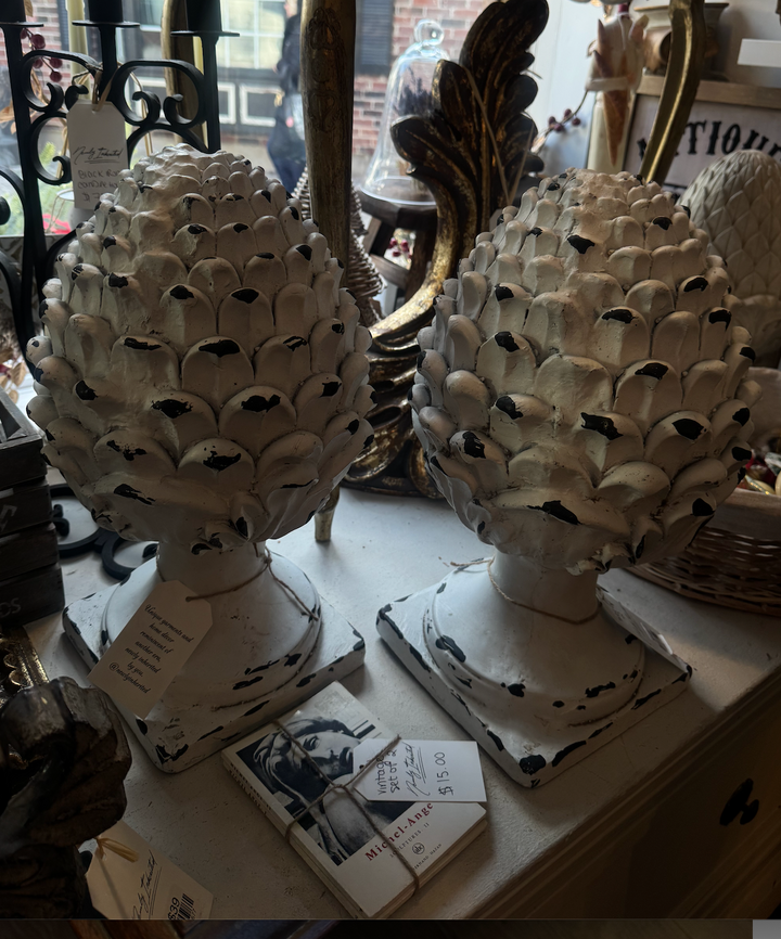 Extra Large Vintage Stone Artichoke Set of 2