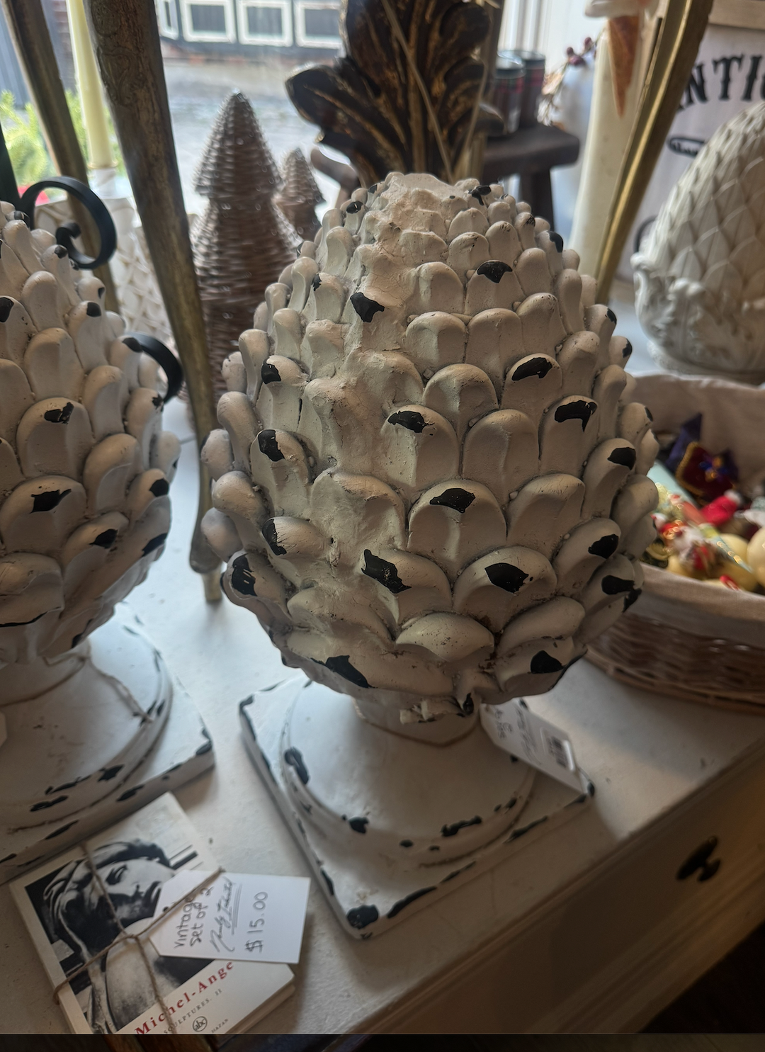 Extra Large Vintage Stone Artichoke Set of 2