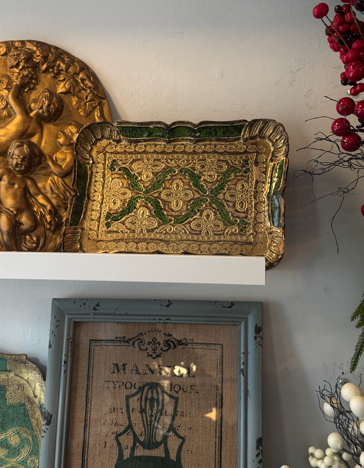 Florentine Tray Ornate Vintage Green and Gold
