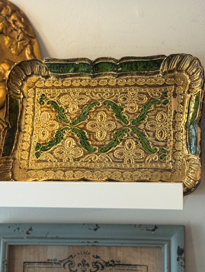 Florentine Tray Ornate Vintage Green and Gold