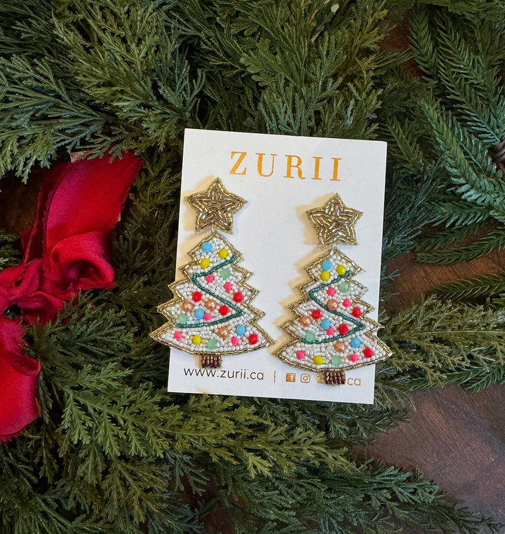 Zurii Hand beaded White Tree Earrings