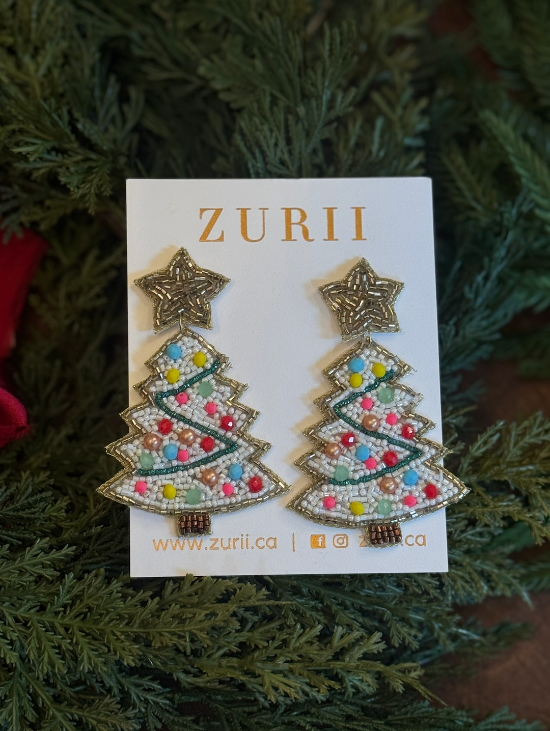 Zurii Hand beaded White Tree Earrings
