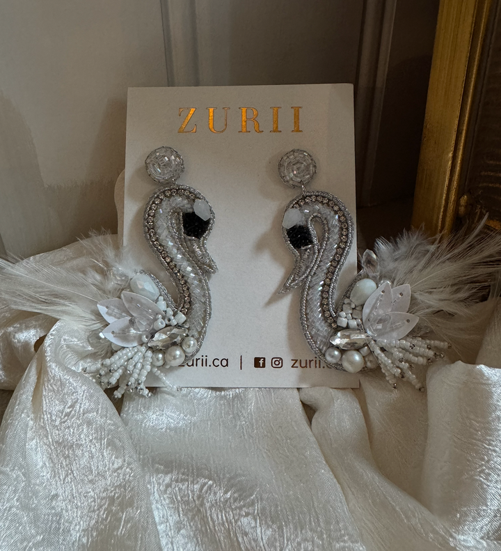 Zurii Swan Hand beaded earrings