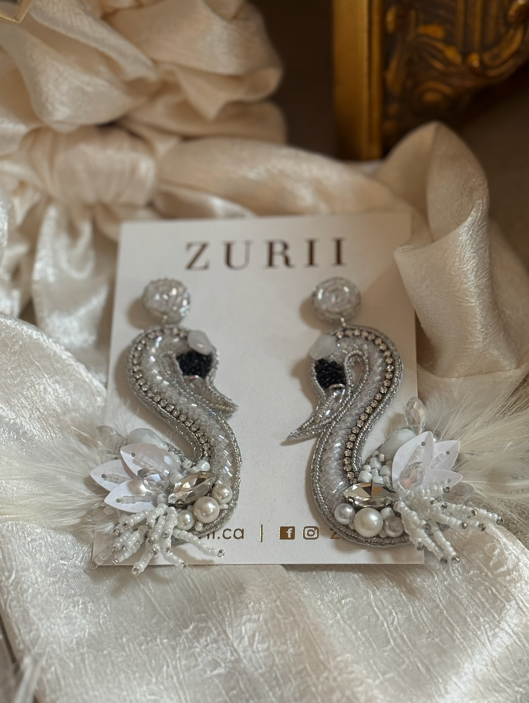 Zurii Swan Hand beaded earrings