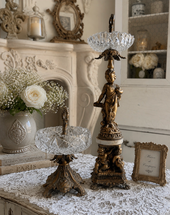 Hollywood Regency Crystal Compote Pair