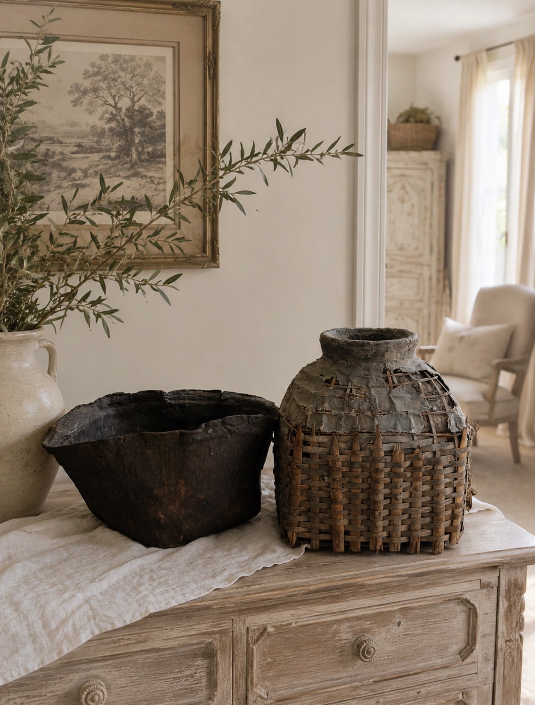 Antique Turkish Mud Pot & Leather Vessel