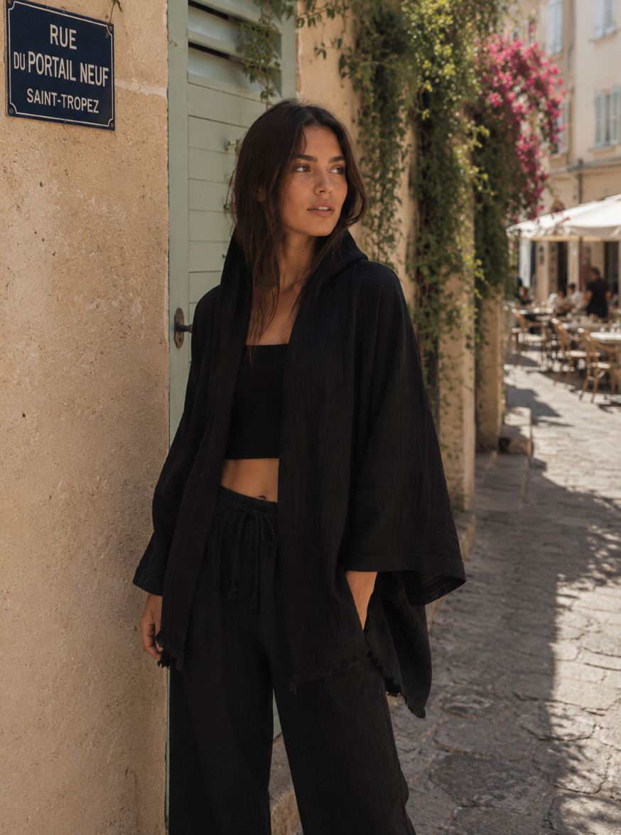 Cotton Wrap with Hood Black