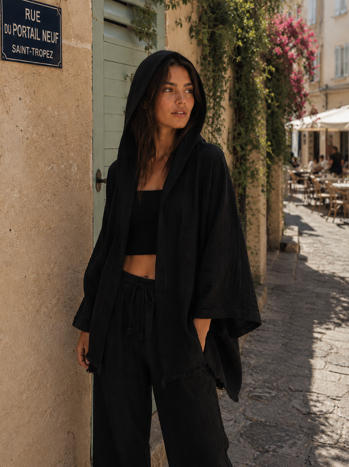 Cotton Wrap with Hood Black