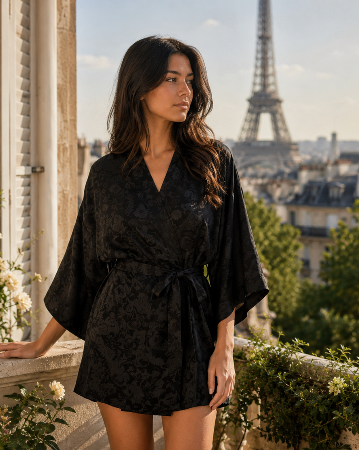 Black Damask Kimono Robe
