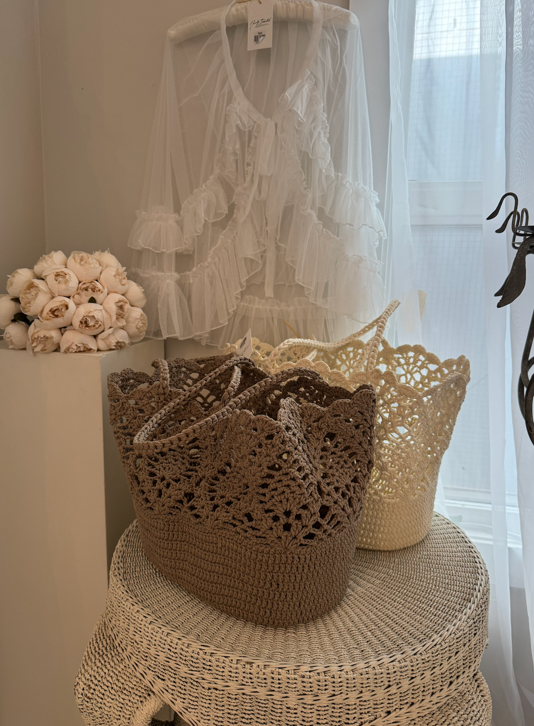 Cream Crochet Tote