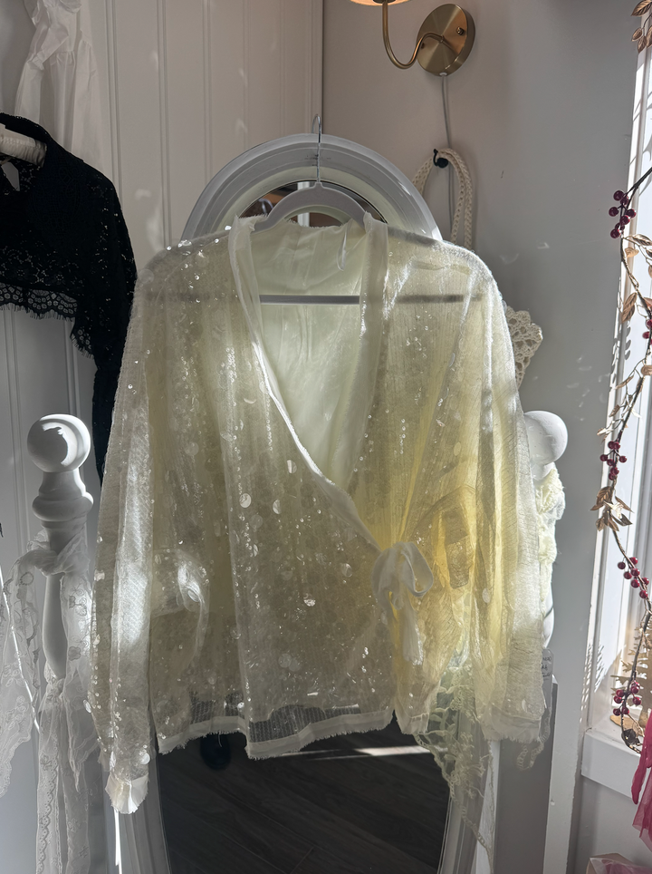 Sequin Wrap Top S M L Cream
