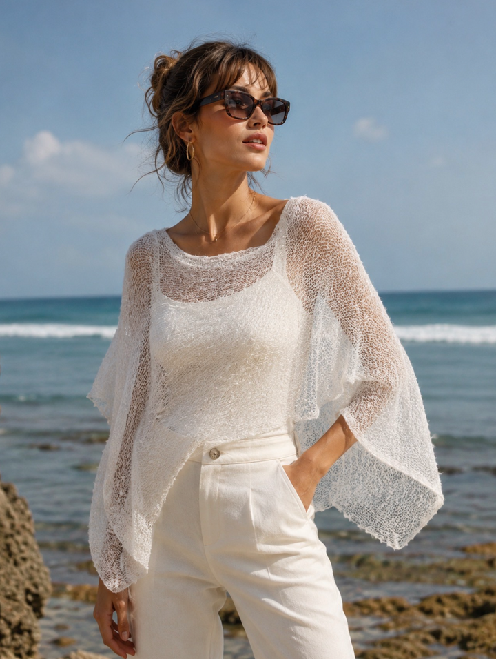Sheer Mesh Poncho White