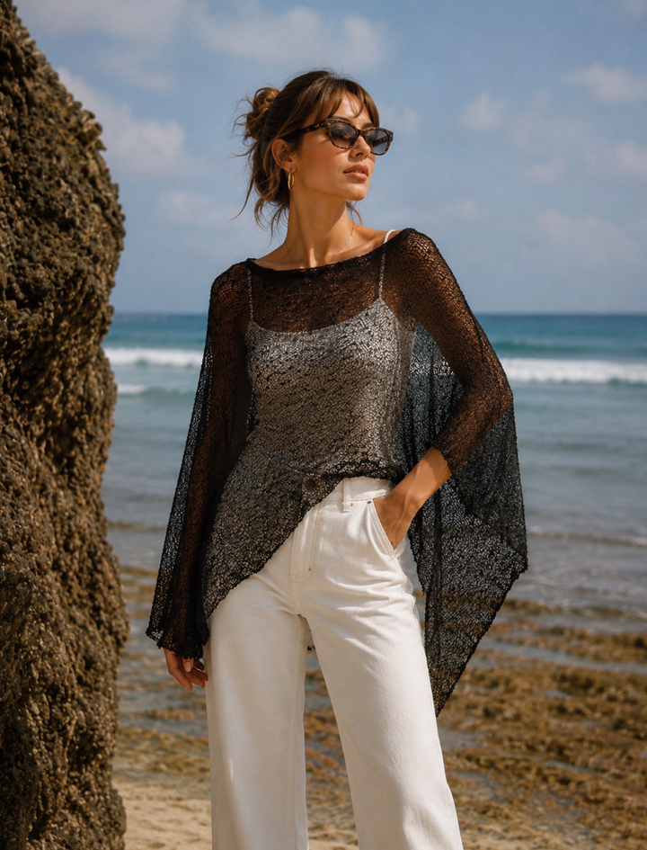 Sheer Mesh Poncho Black