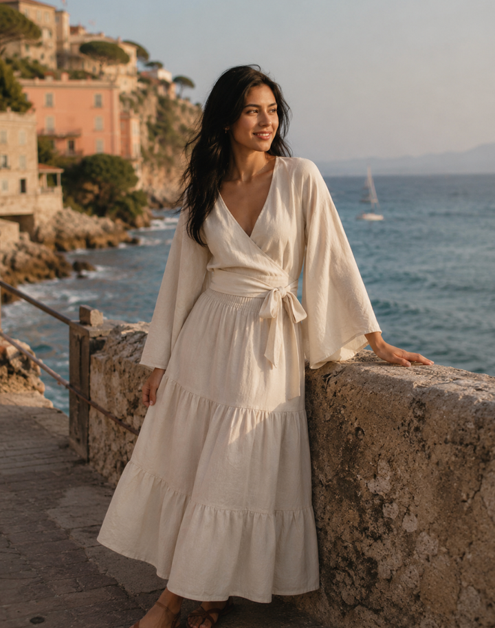 Linen Blend Tiered Maxi Skirt