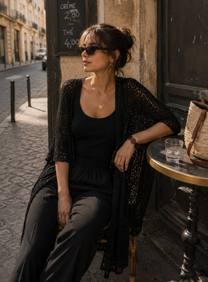Mid length knit Cardigan Black