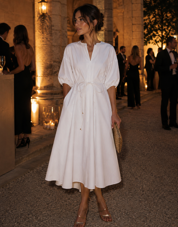 Poplin White Summer Midi Dress
